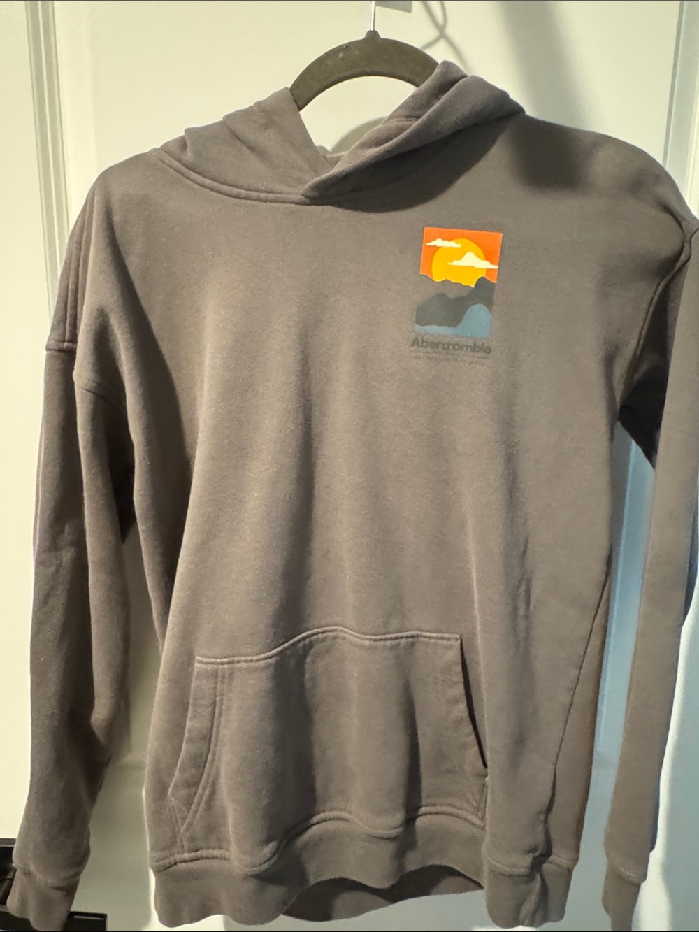 Abercrombie & Fitch Men's Gray Pullover Hoodie with Sunset Patch